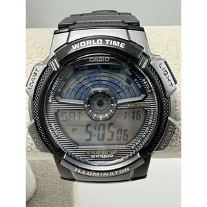 Casio World Time AE-1100W New Battery Mens Watch 43MM 8.5" Black Resin Band